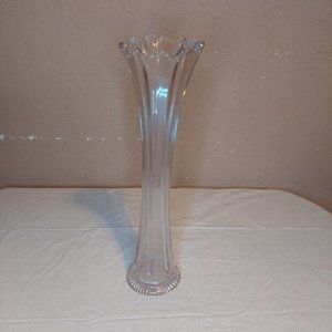 Vintage Clear Ribbed Stretch Glass Vase 16" Tall
